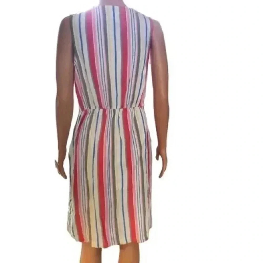 Old navy womens striped midi dress sleeveless linen blend pockets v neck sz L - Picture 3 of 8